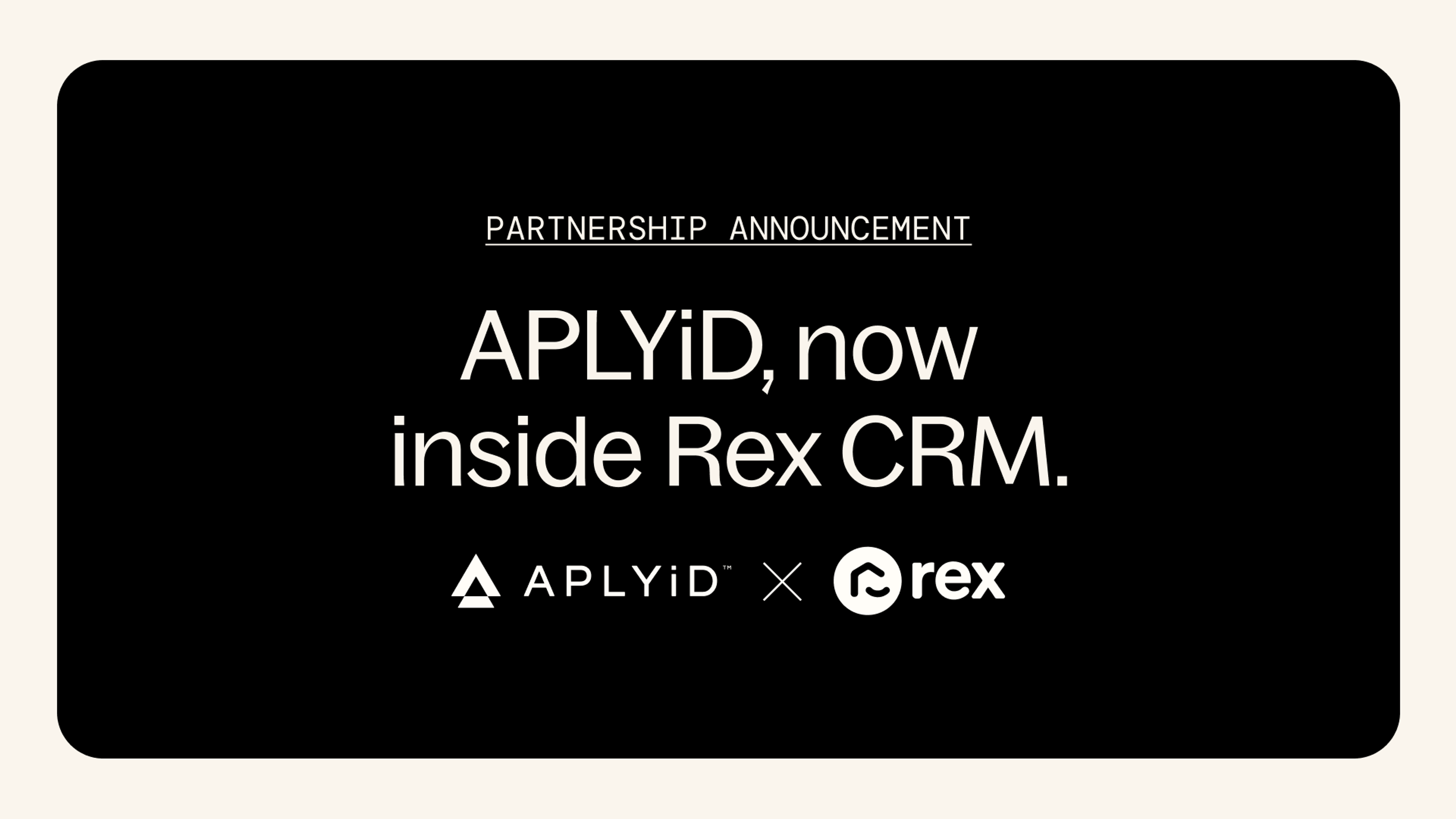 APLYiD, now inside Rex CRM - APLYiD X rex black banner 
