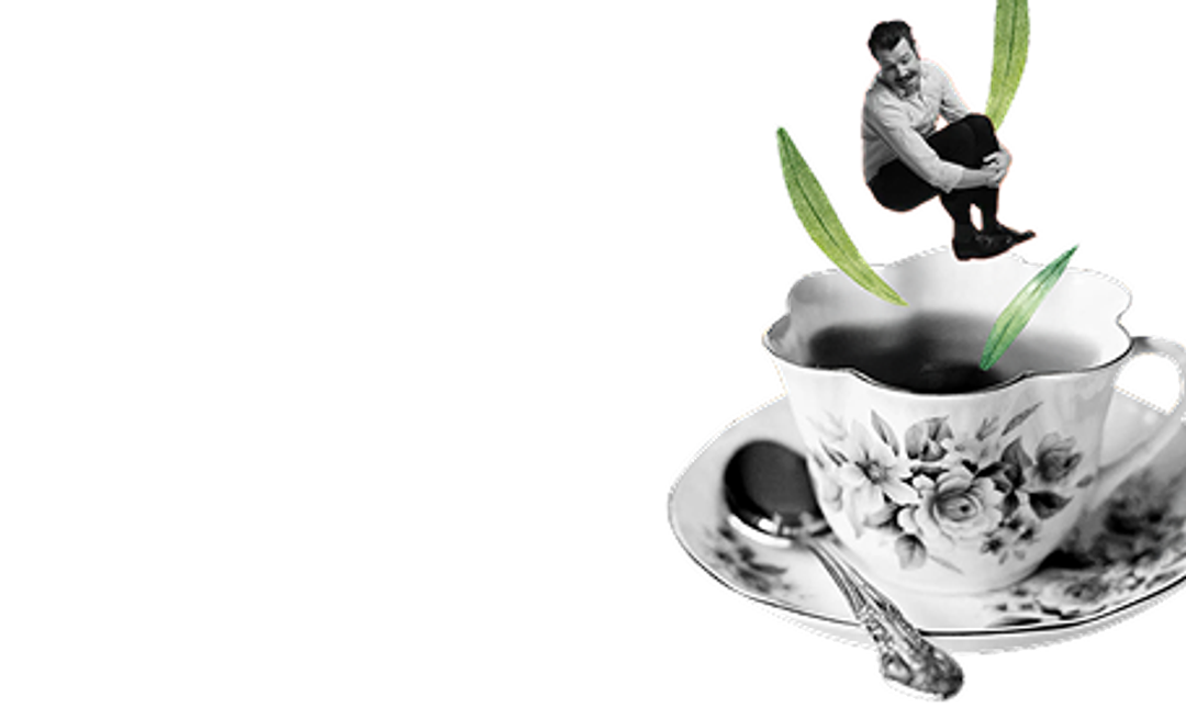 Man bombing into teacup