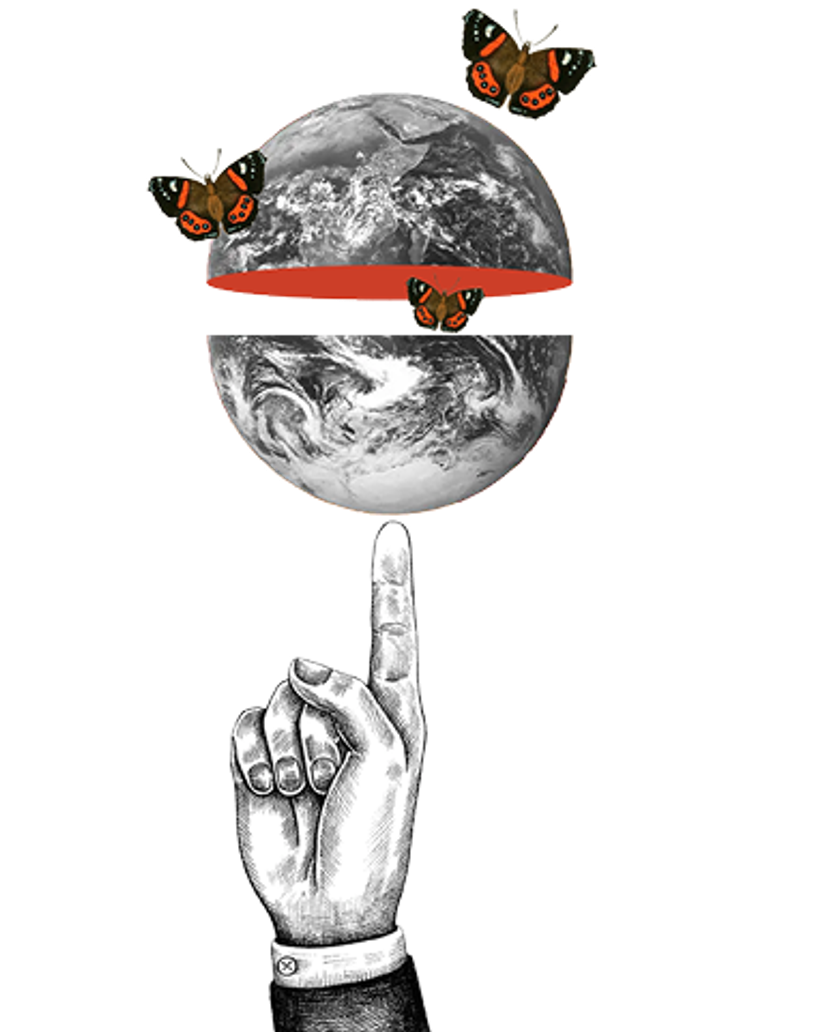 small man jumping into tea cup