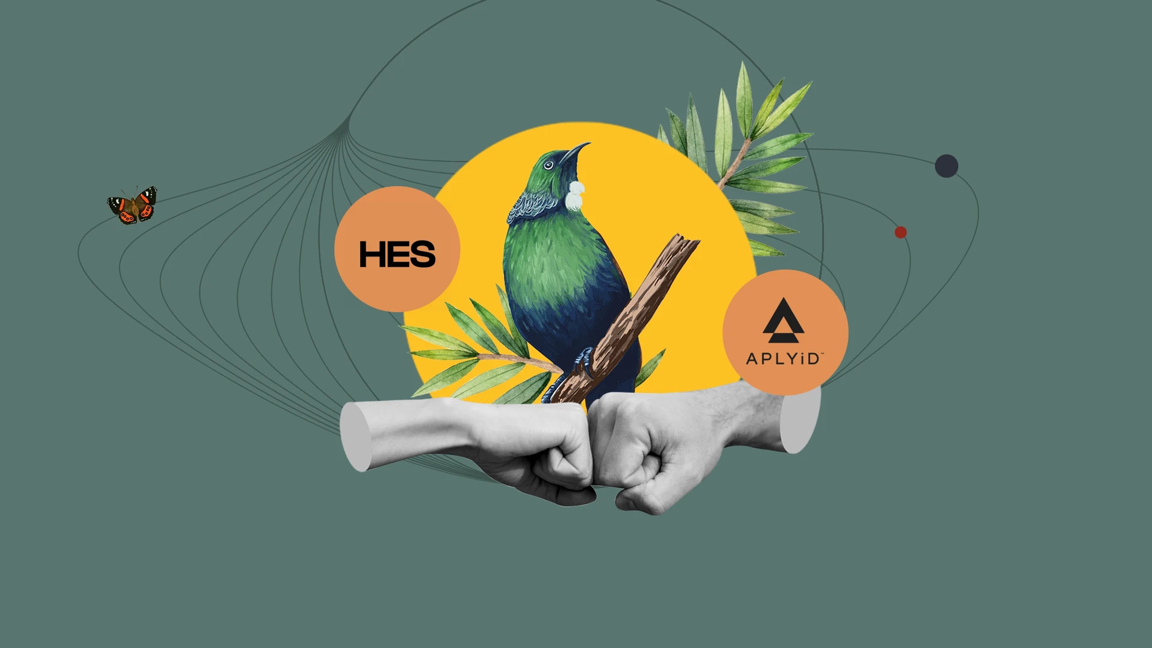 Fist bumping graphic, with HES and APLYiD logo showing partnership