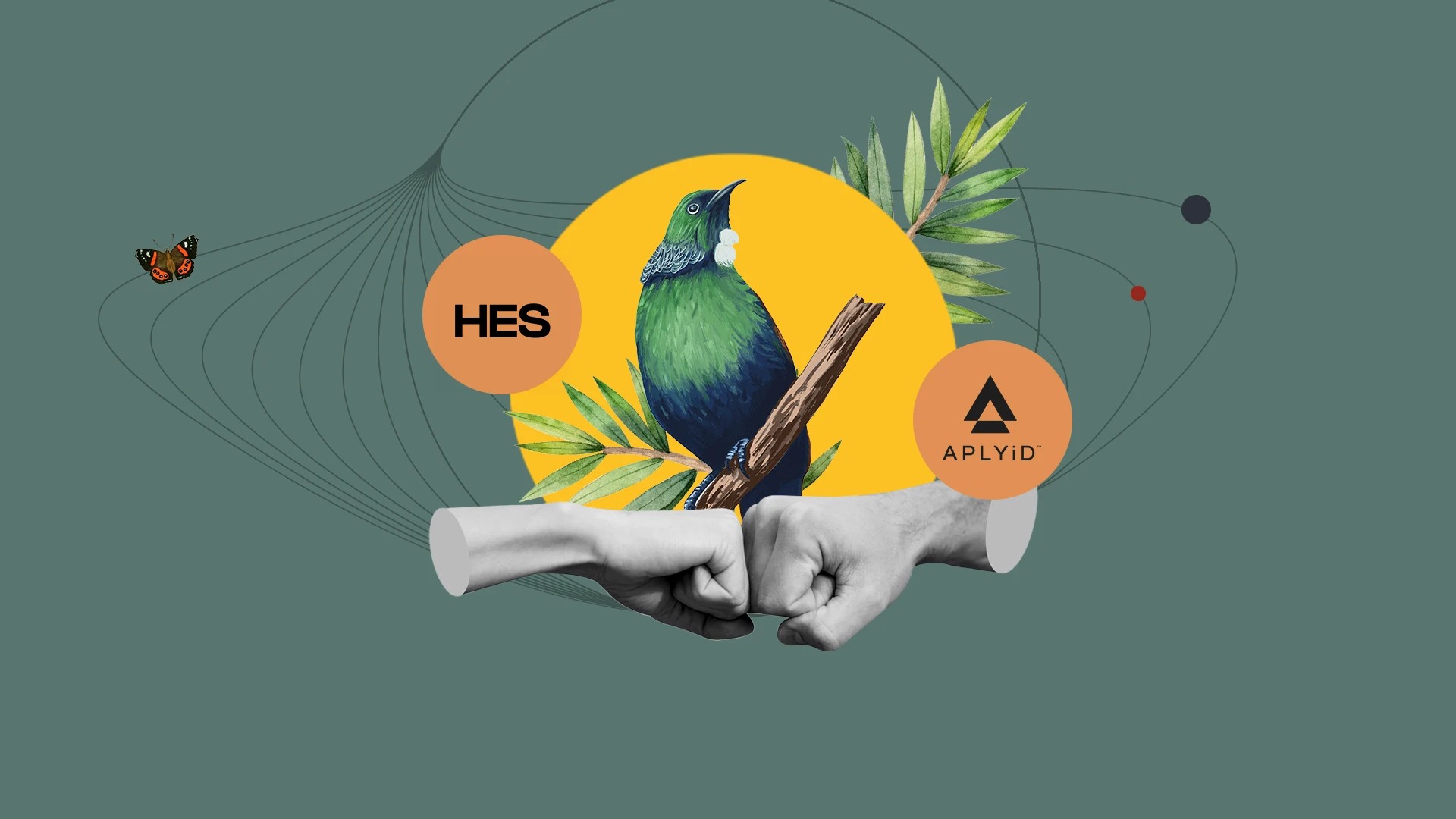 Fist bumping graphic, with HES and APLYiD logo showing partnership