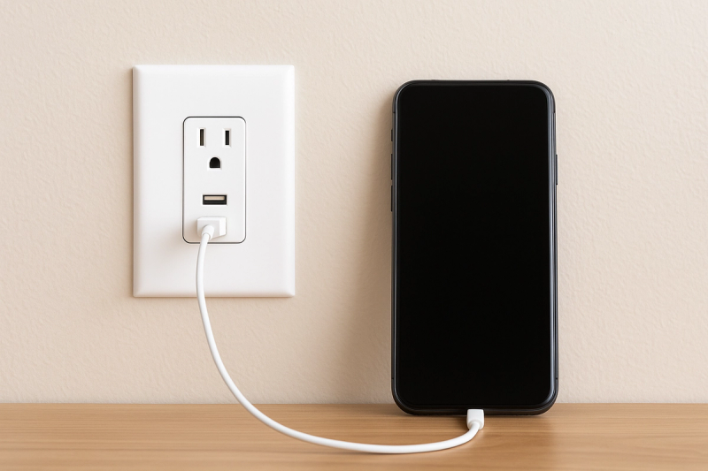 Smartphone charging directly from a USB combo wall outlet 