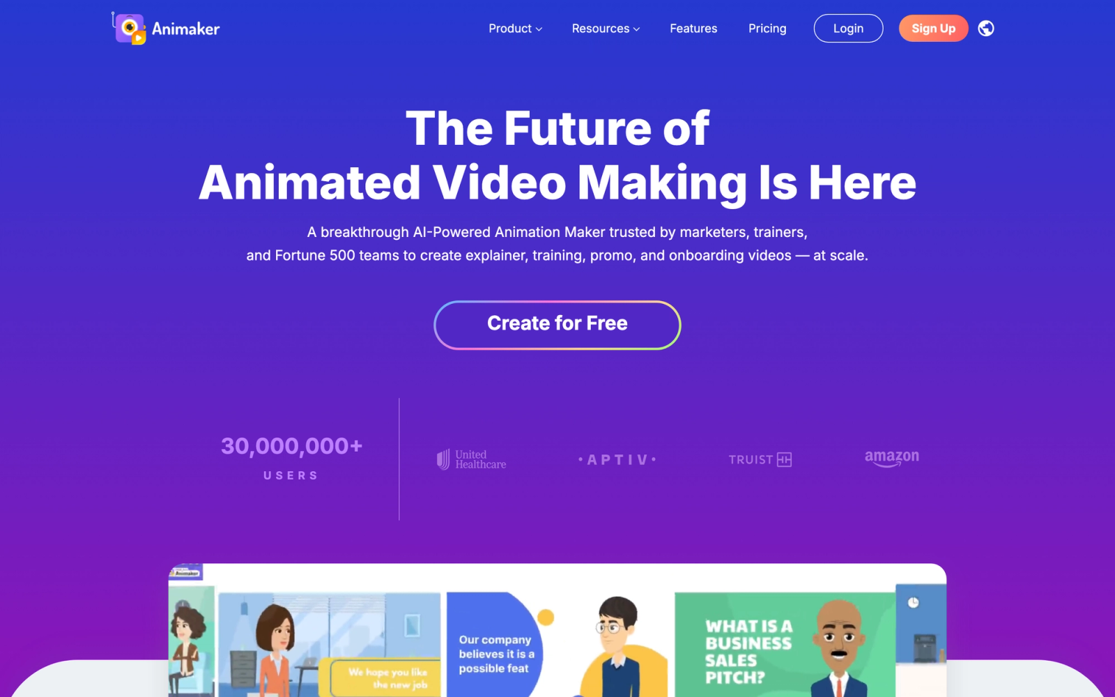 Animaker homepage hero section