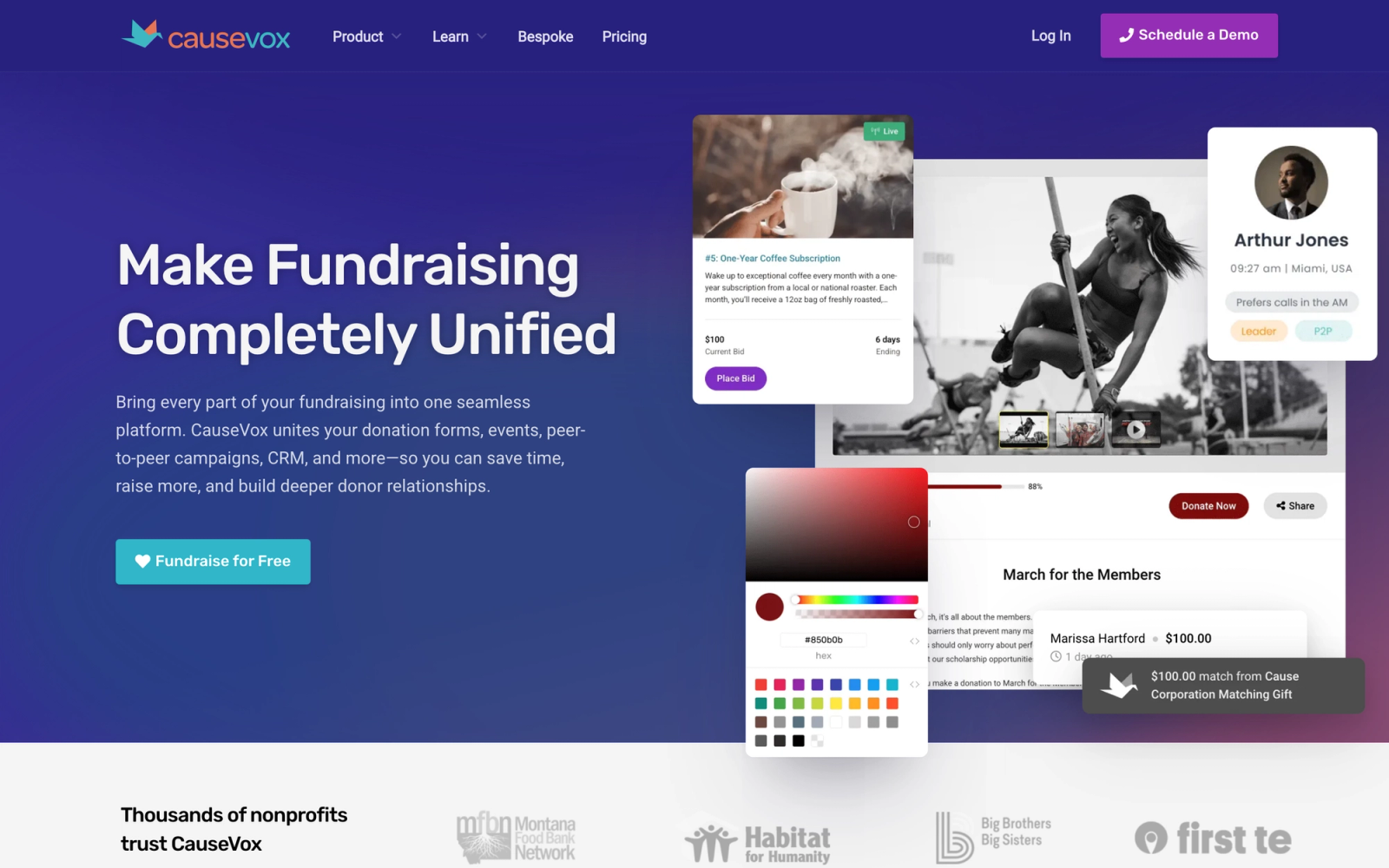 CauseVox homepage hero section