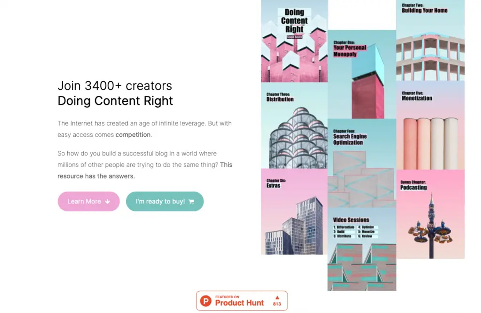 Steph Smith's content marketing course landing page positioning example