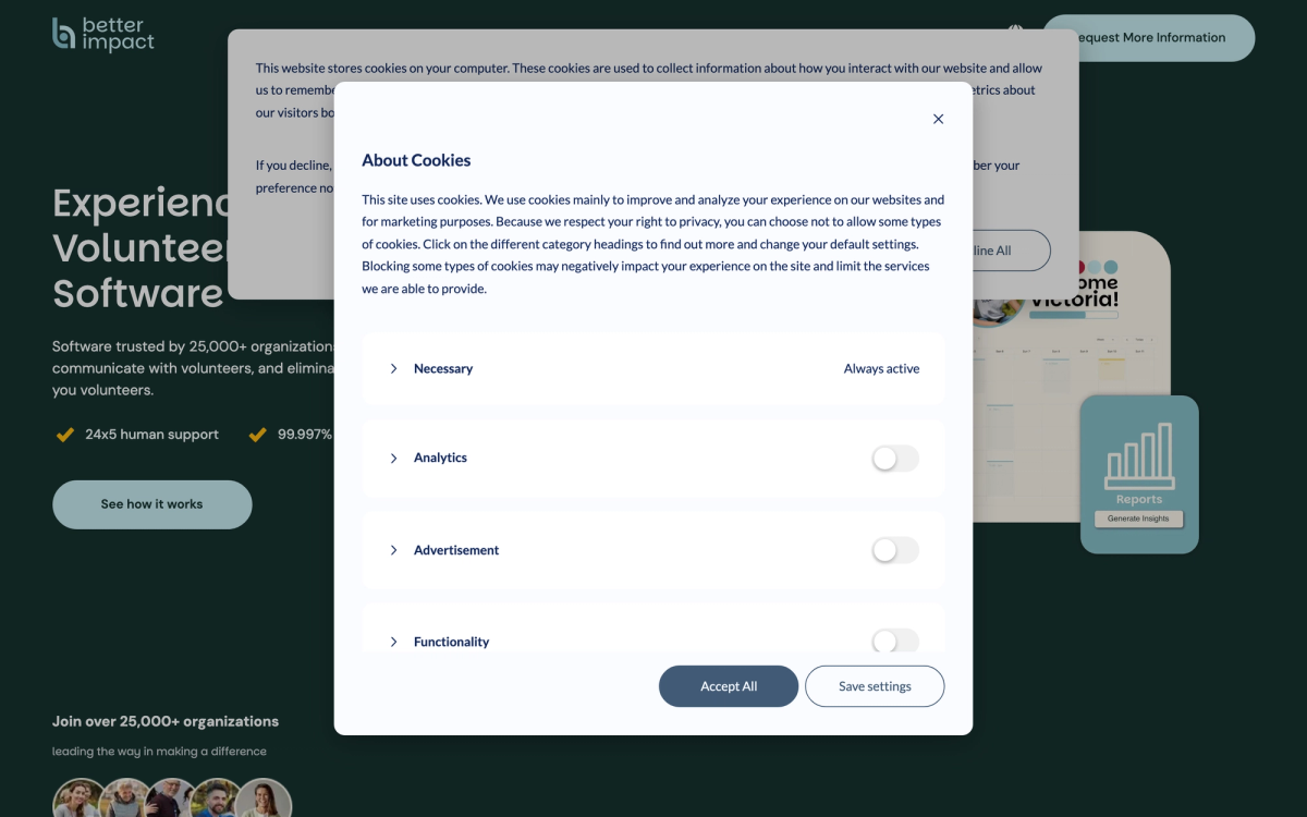 Better Impact homepage hero section