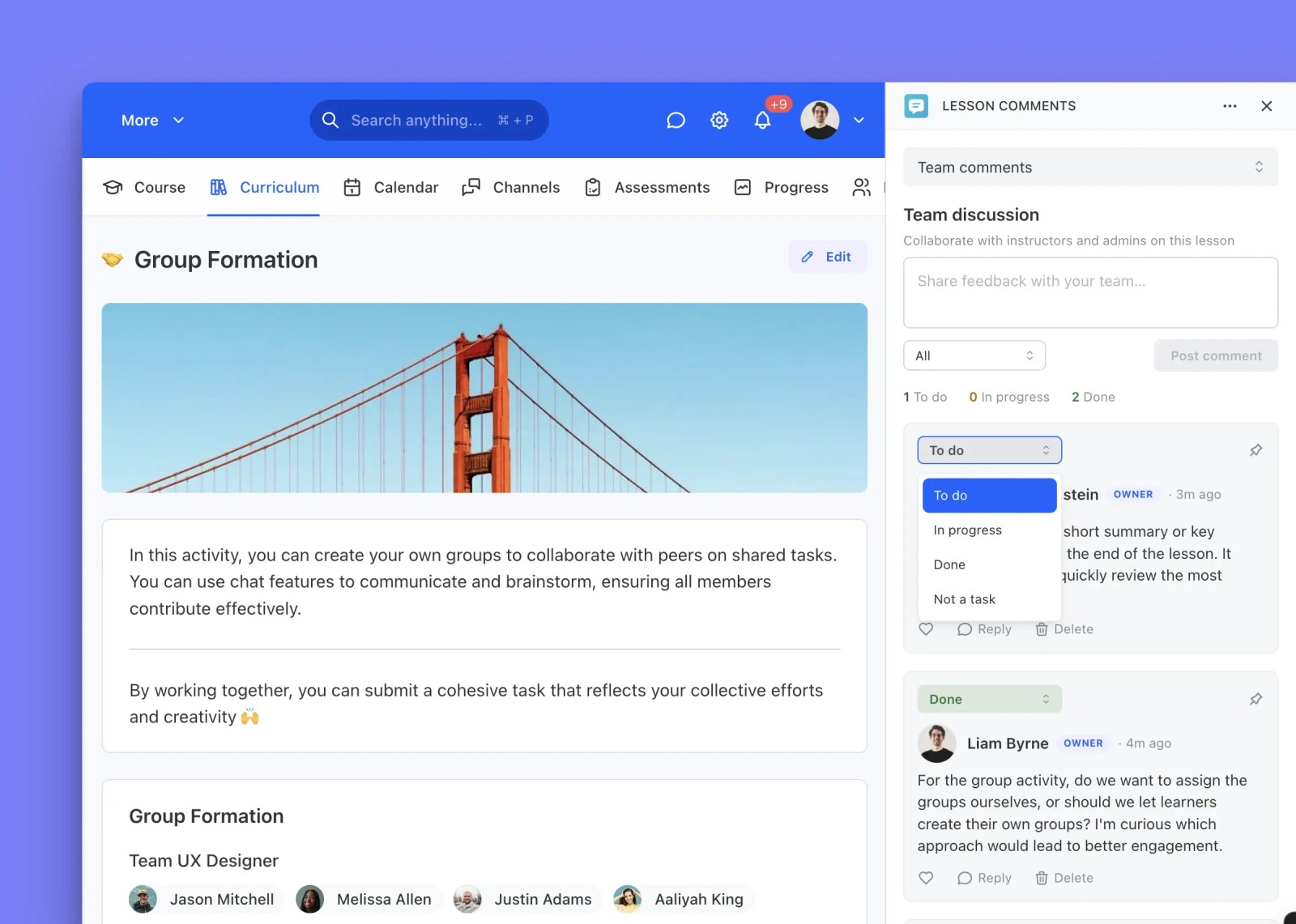 lesson comment app