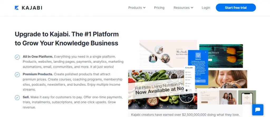 Kajabi white-label course platform homepage