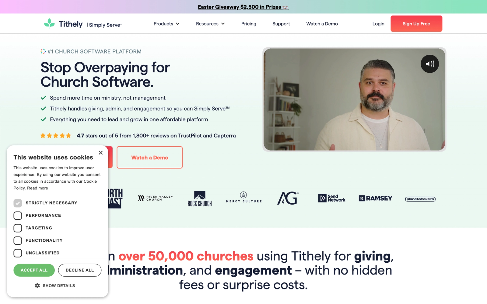 Tithe.ly homepage hero section