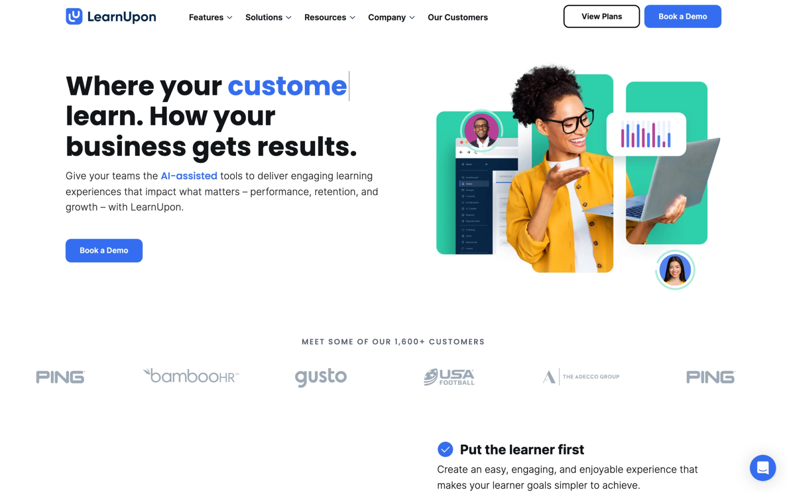 LearnUpon homepage hero section