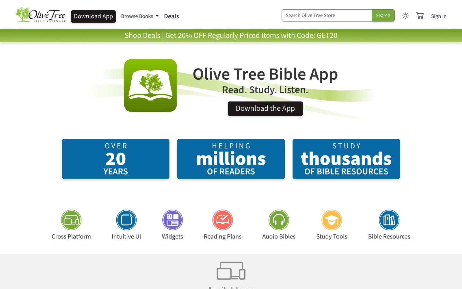 Olive Tree Bible Study homepage hero section