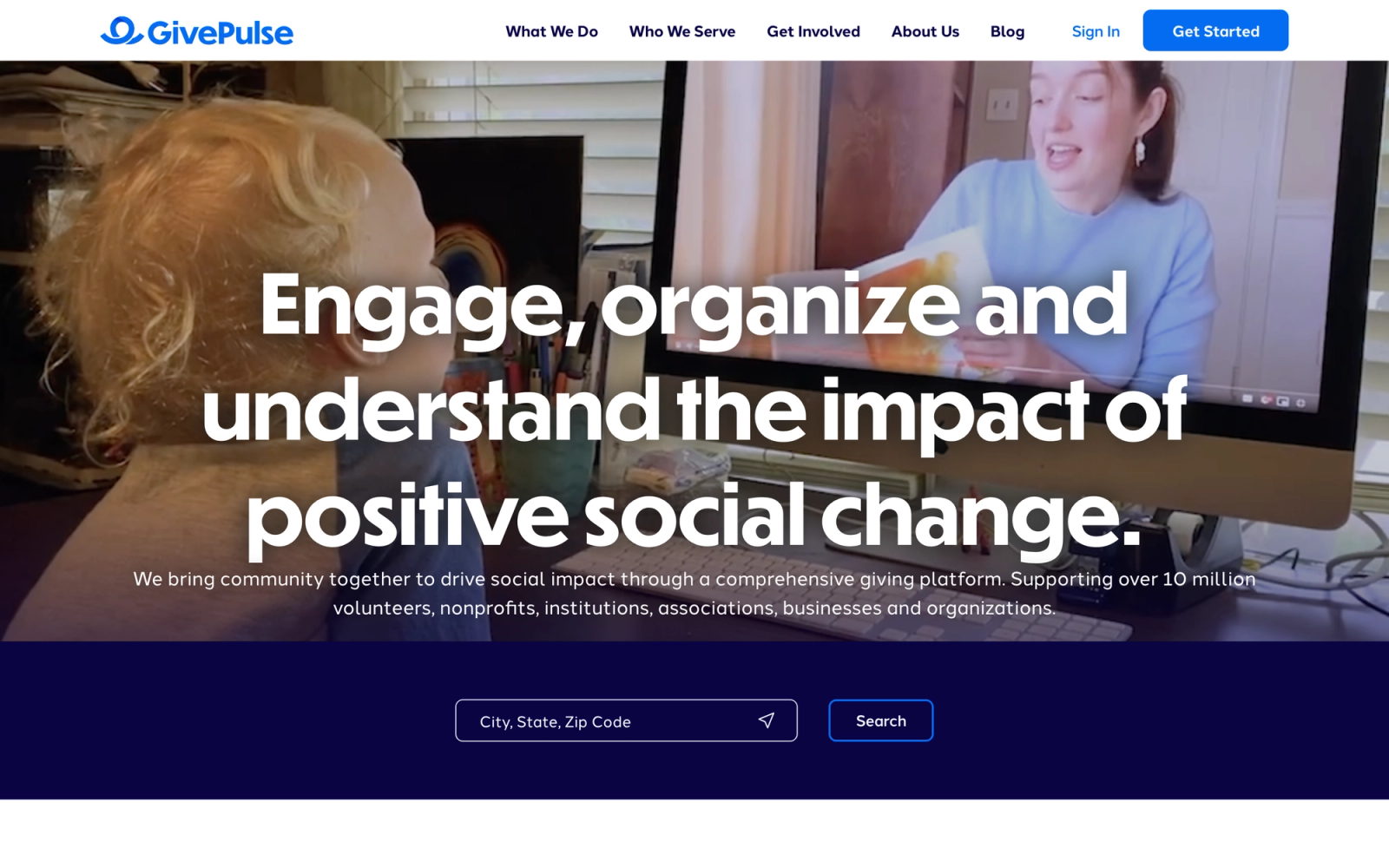 GivePulse homepage hero section