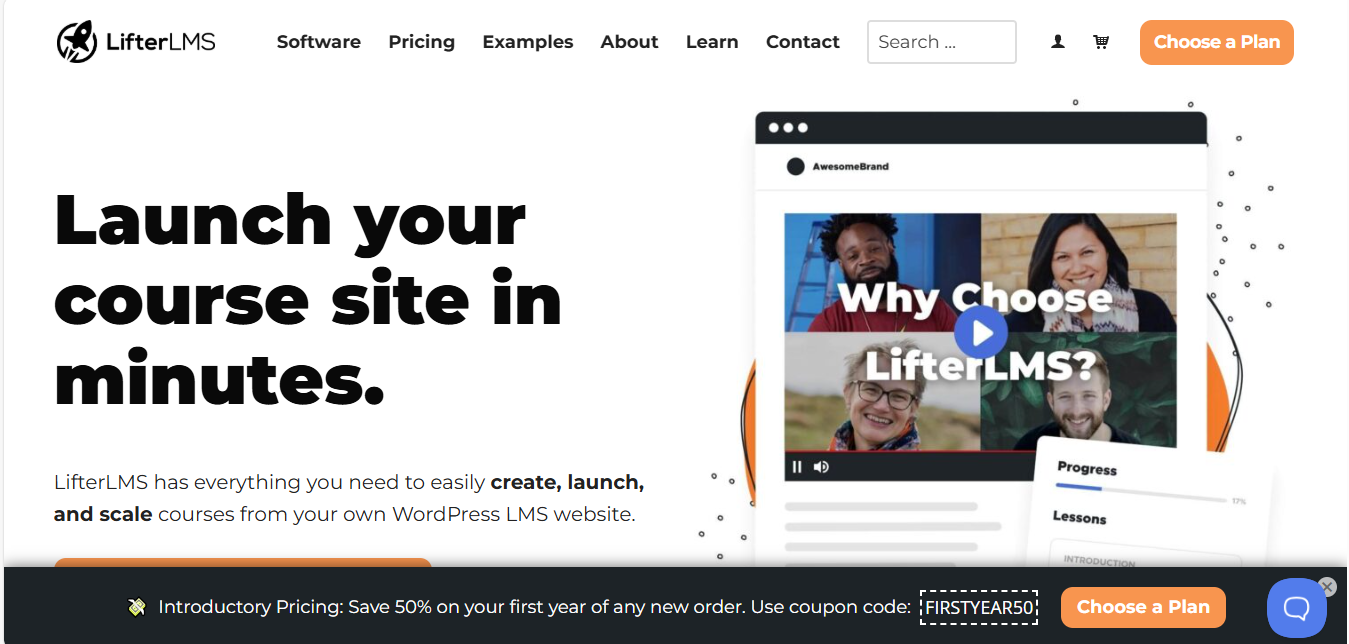 A website page displaying Lifter LMS Course Launch message with this powerful WordPress plugin