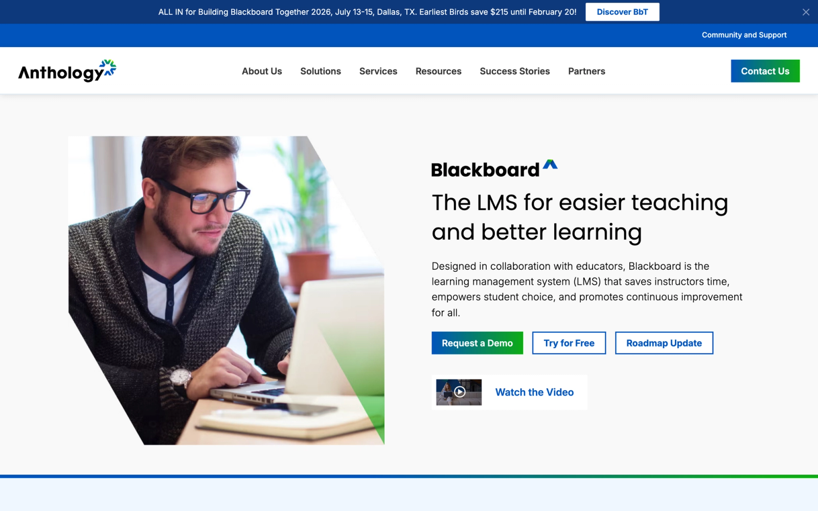 Blackboard Learn homepage hero section