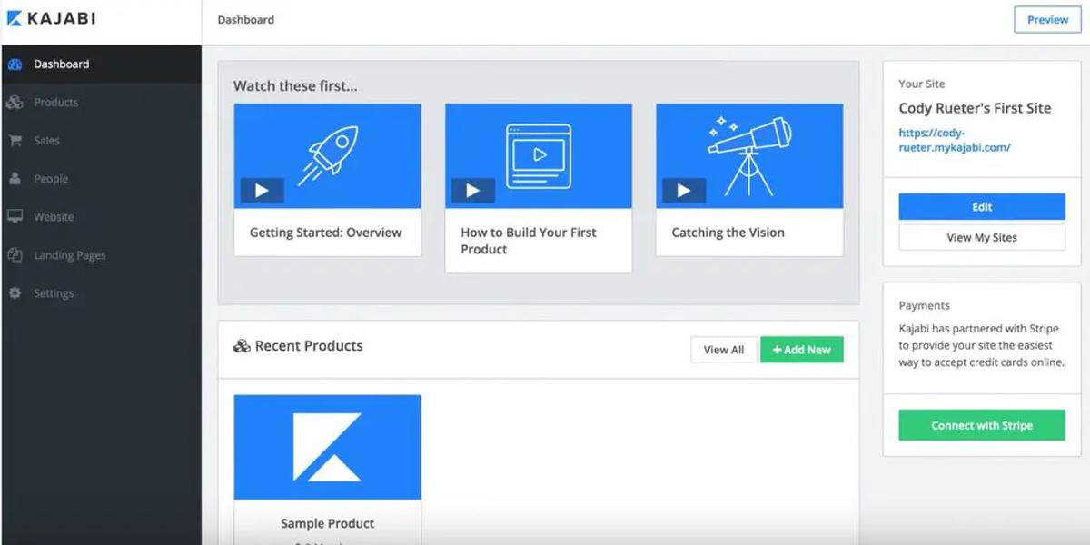 Kajabi online course platform screenshoot