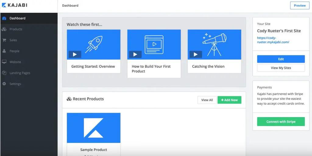 Kajabi online course platform screenshoot