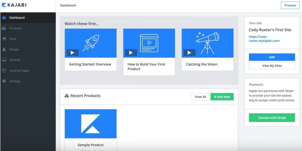 Kajabi online course platform screenshoot
