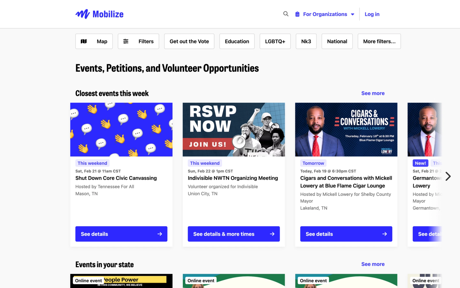 Mobilize homepage hero section