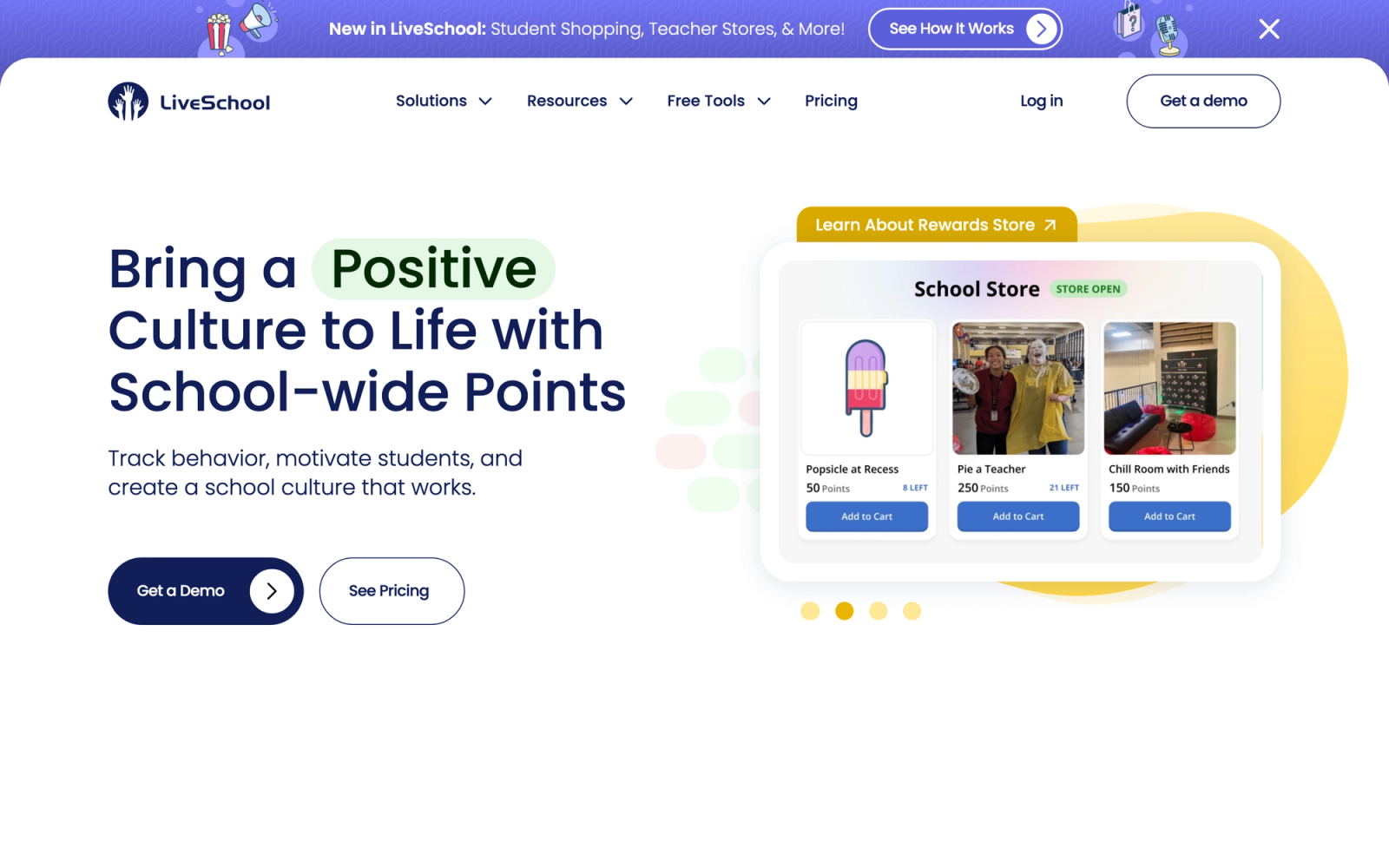LiveSchool homepage hero section