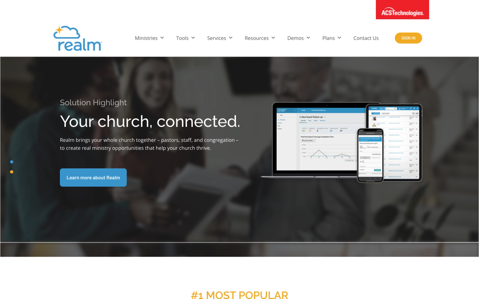 Realm by ACS Technologies homepage hero section