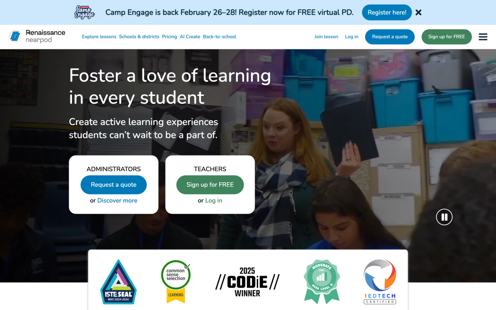 Nearpod homepage hero section