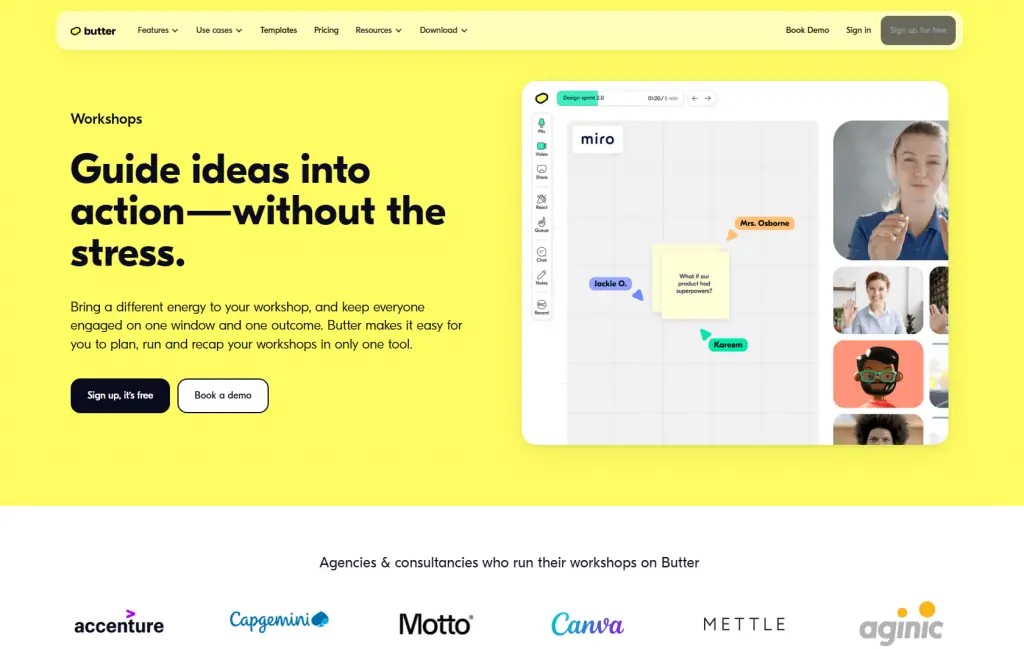 Butter platform interface for running interactive virtual workshops