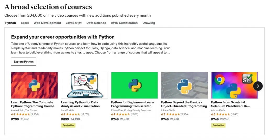 pricing of online courses in Udemy