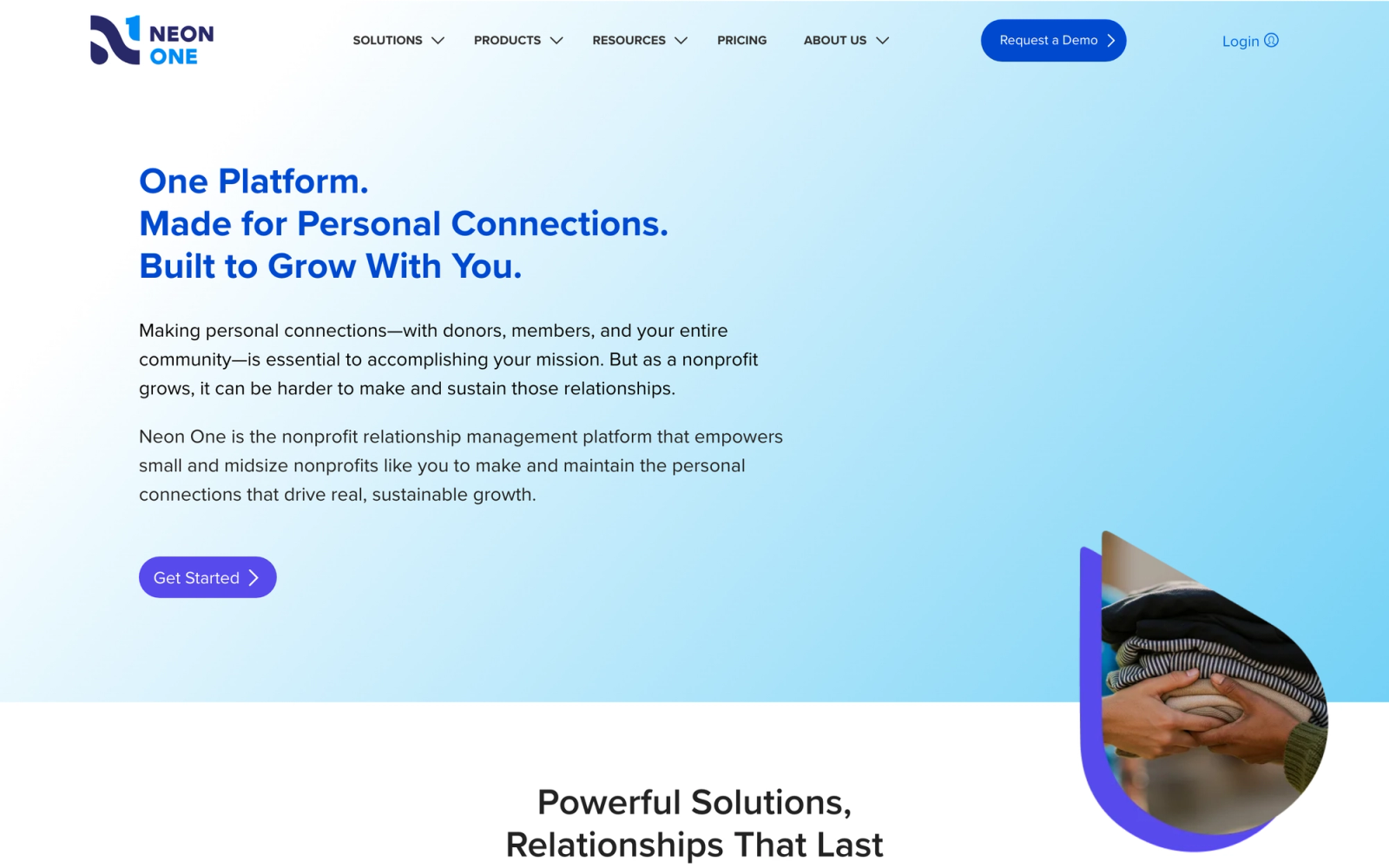 Neon CRM homepage hero section