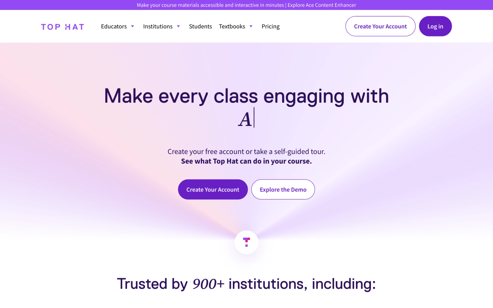 Top Hat homepage hero section