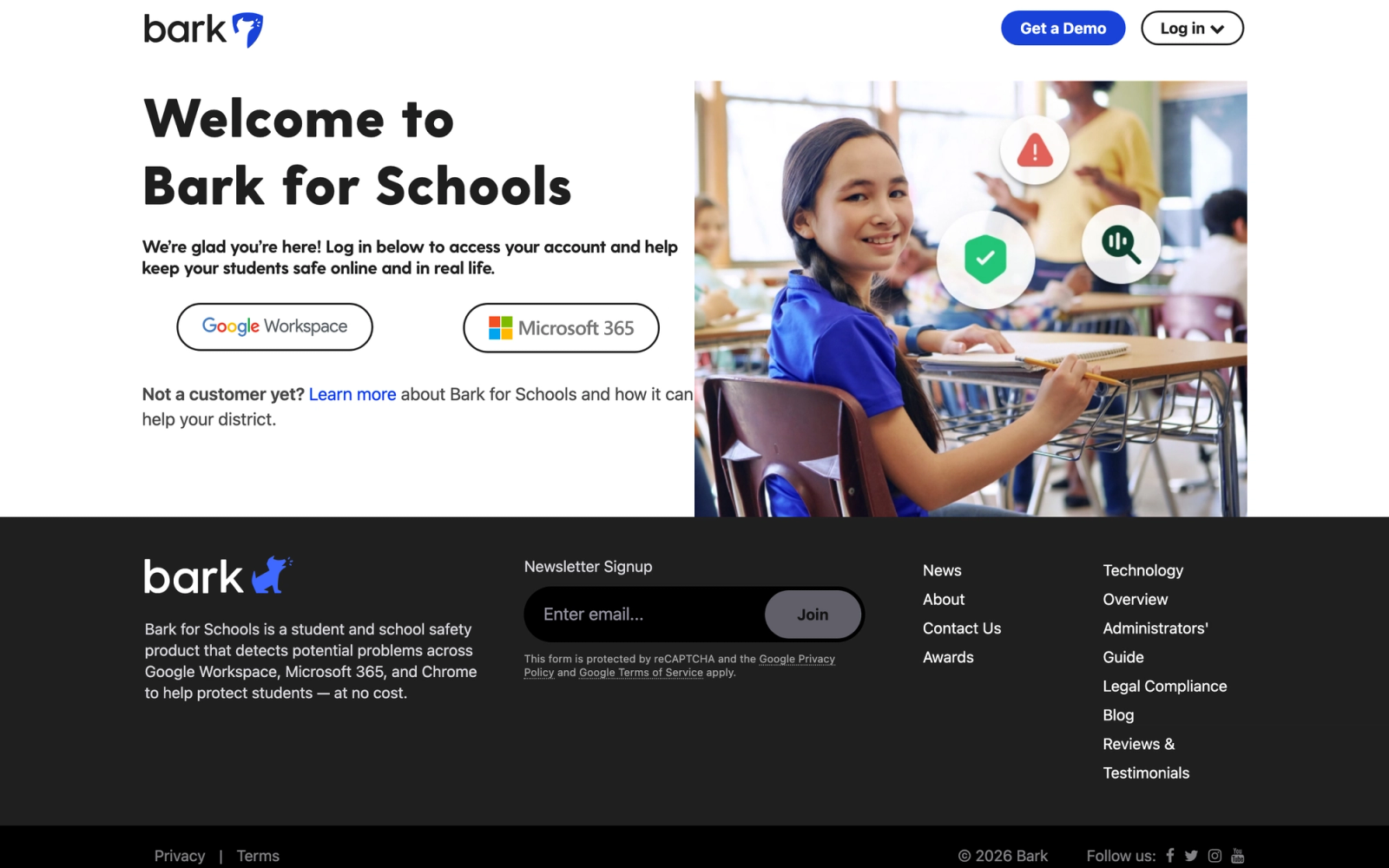 Bark for Schools homepage hero section
