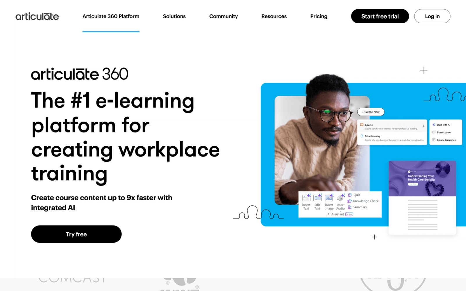 Articulate Rise 360 homepage hero section