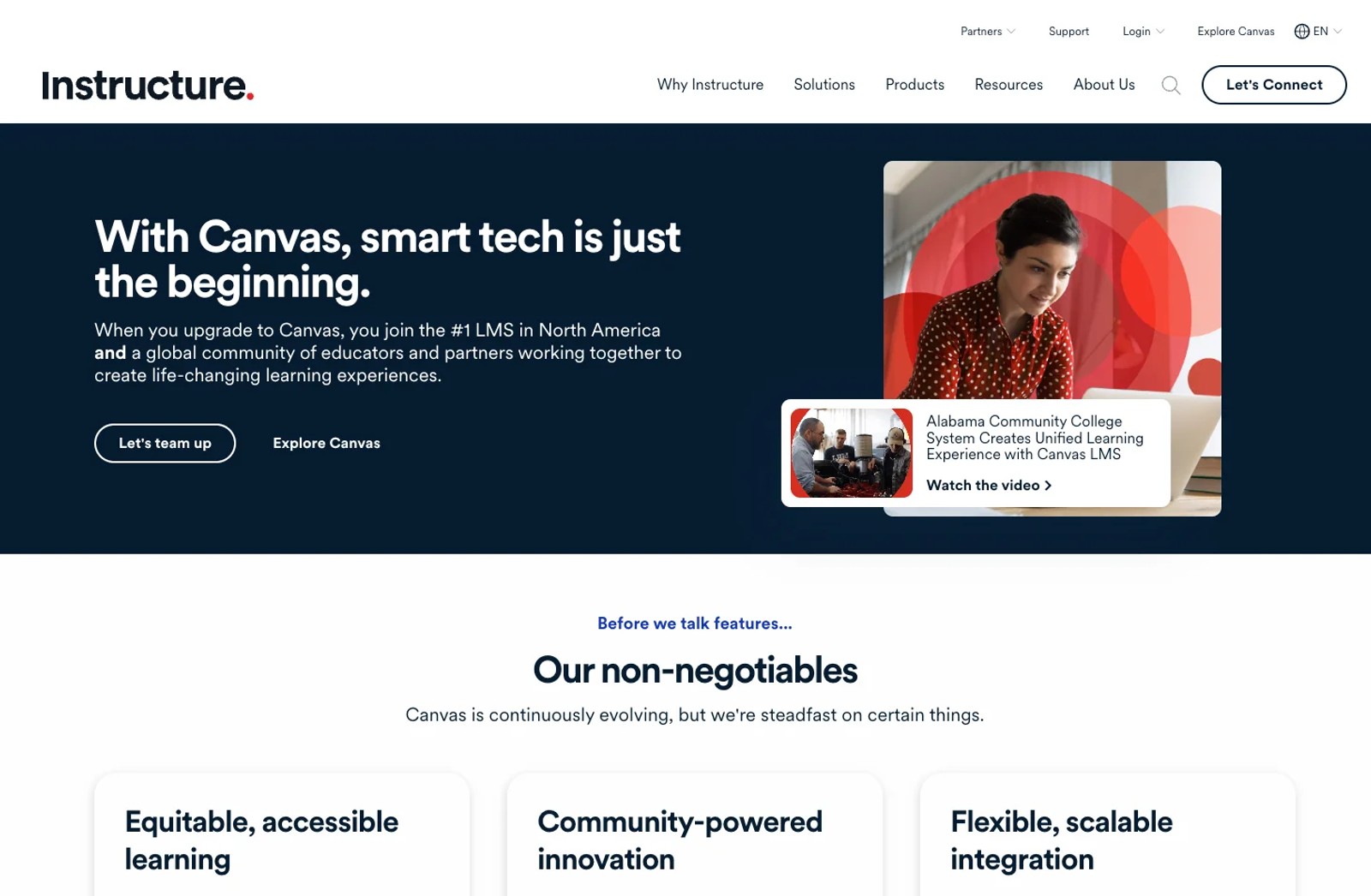 Canvas LMS homepage