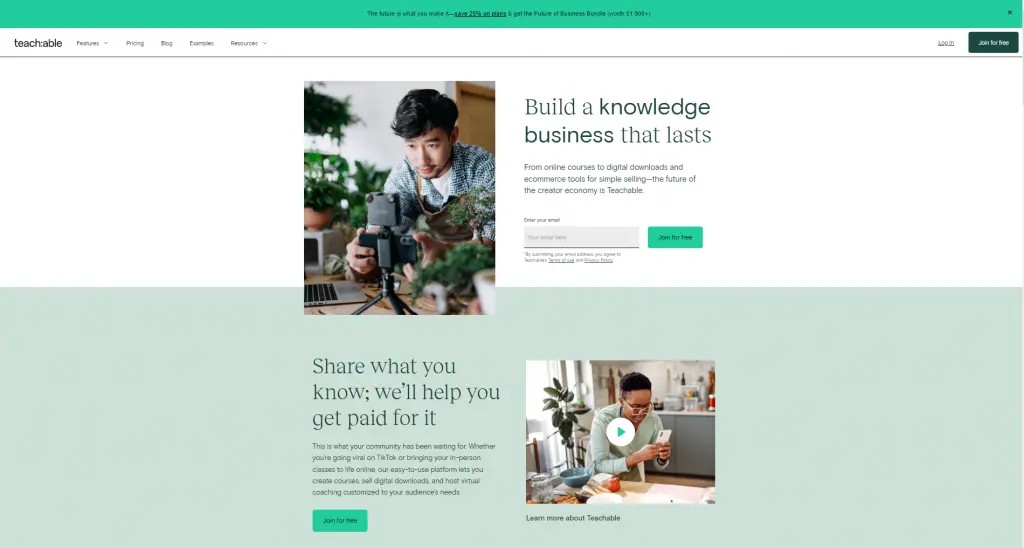 Teachable online course builder homepage
