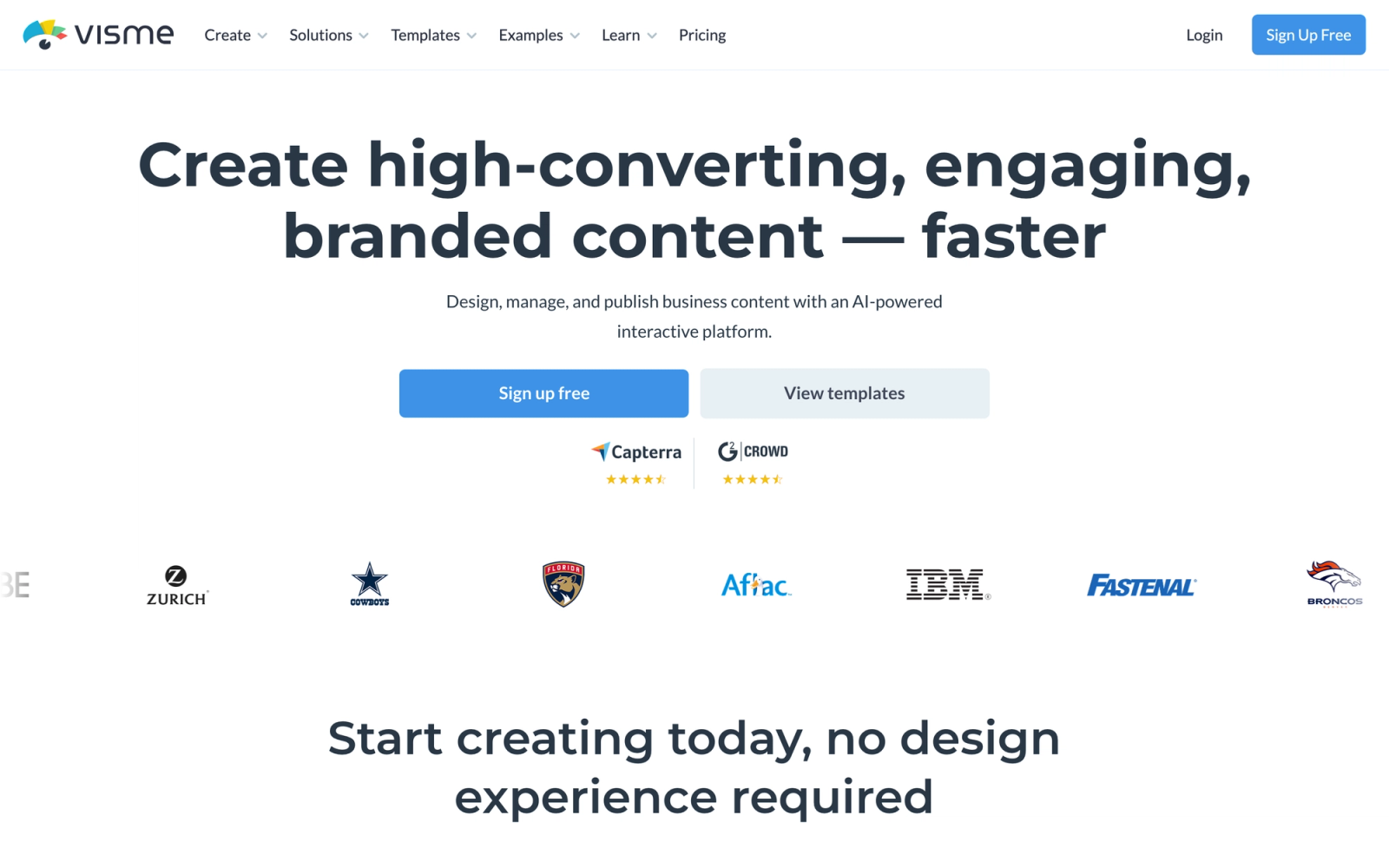 Visme homepage hero section