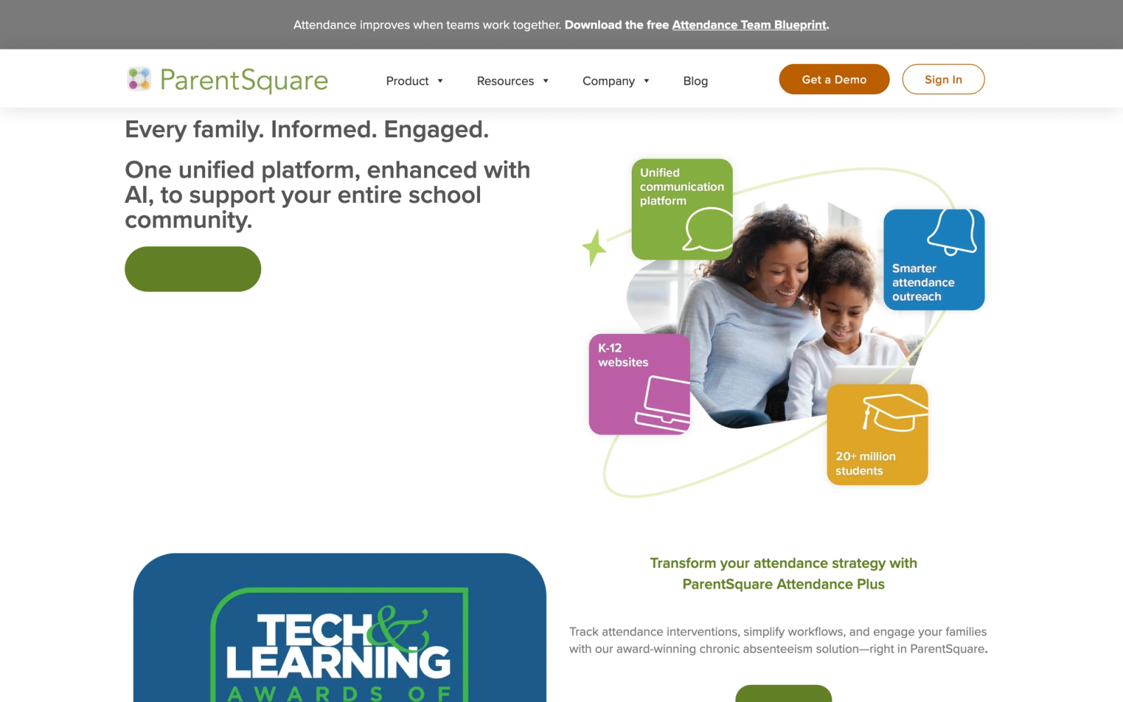 ParentSquare homepage hero section