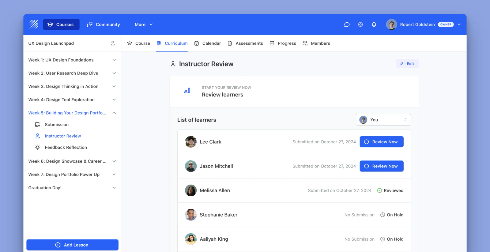 Instructor Review with Rubric
