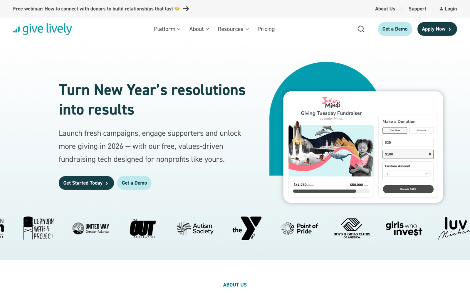 GiveLively homepage hero section