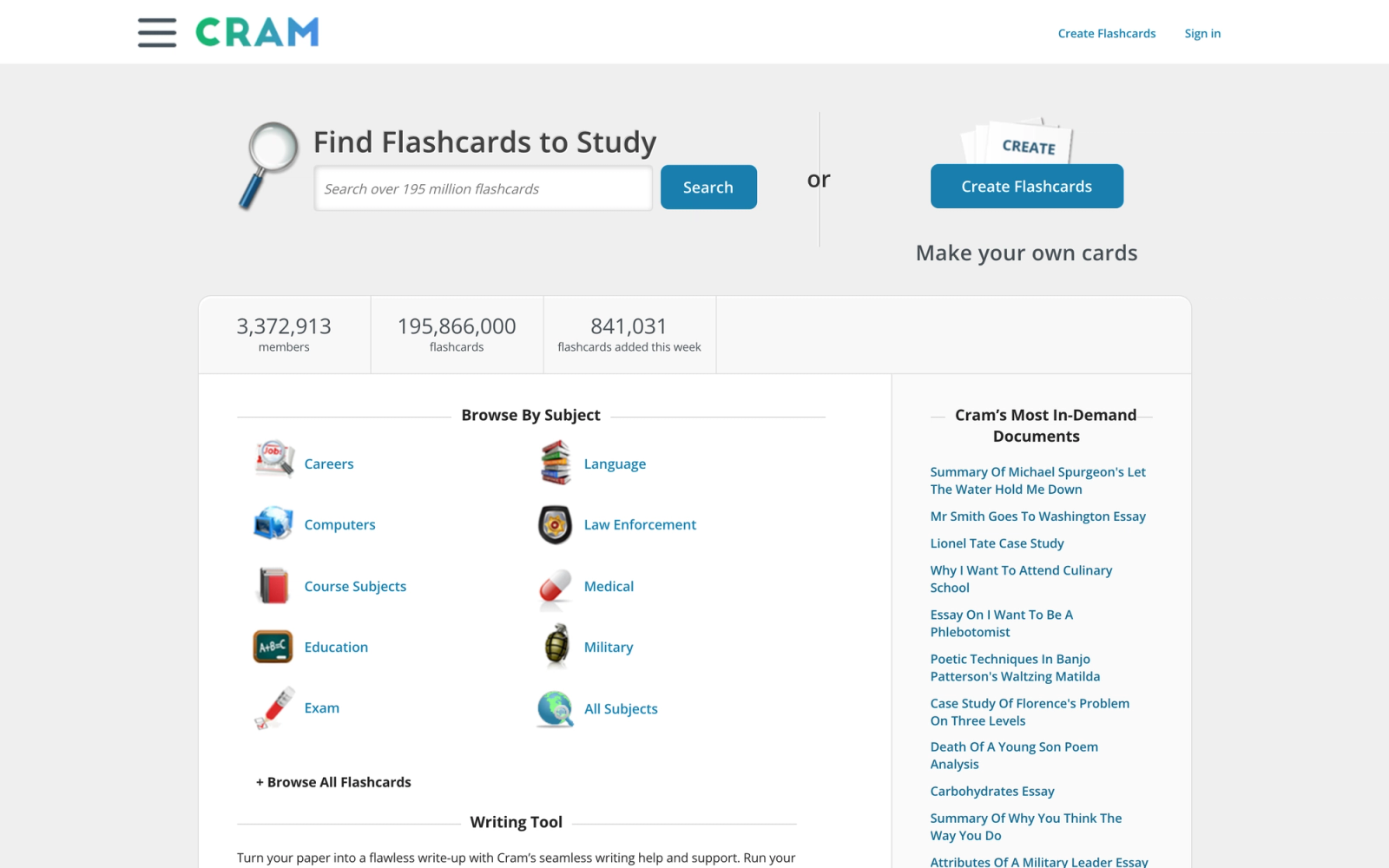 Cram.com homepage hero section