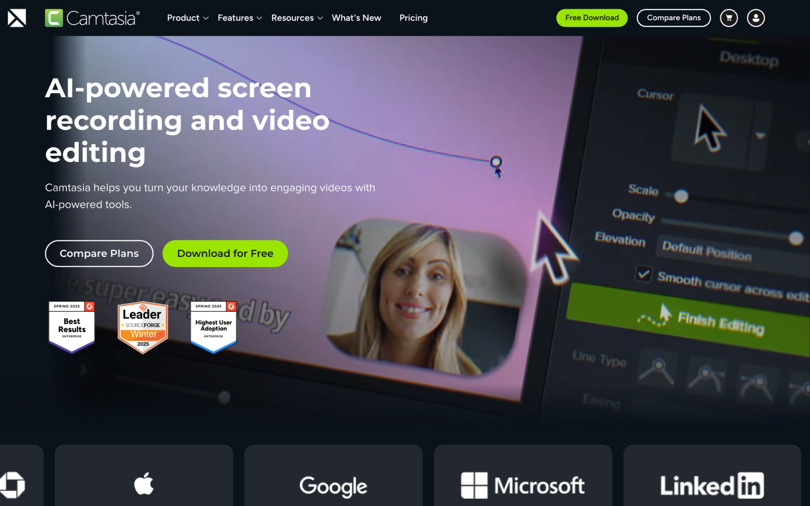 Camtasia homepage hero section