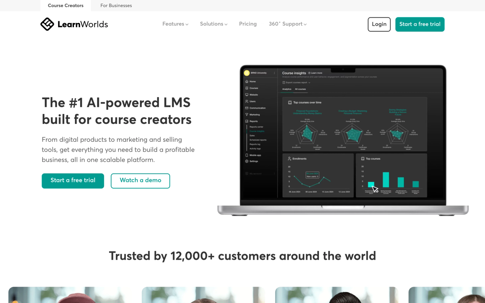 LearnWorlds homepage hero section