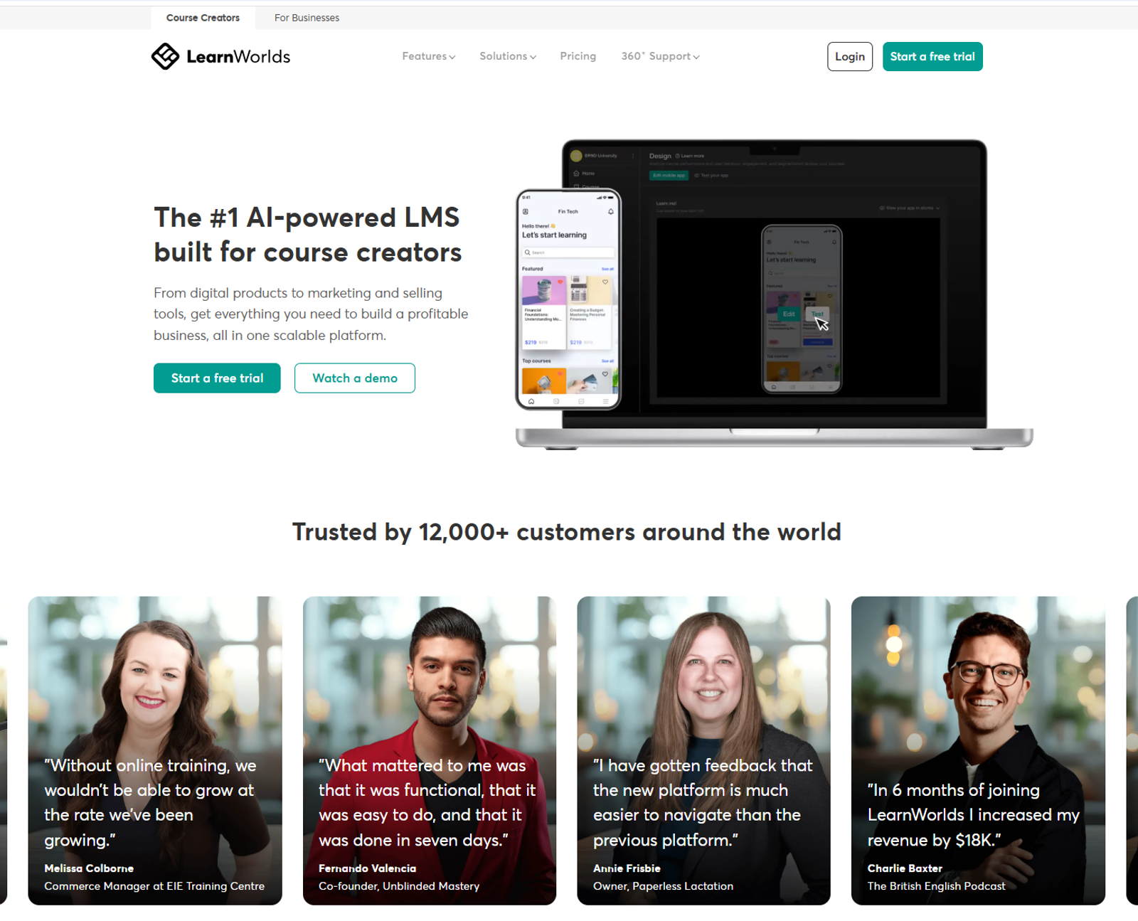 LearnWorlds interactive interface for brand-driven online academies