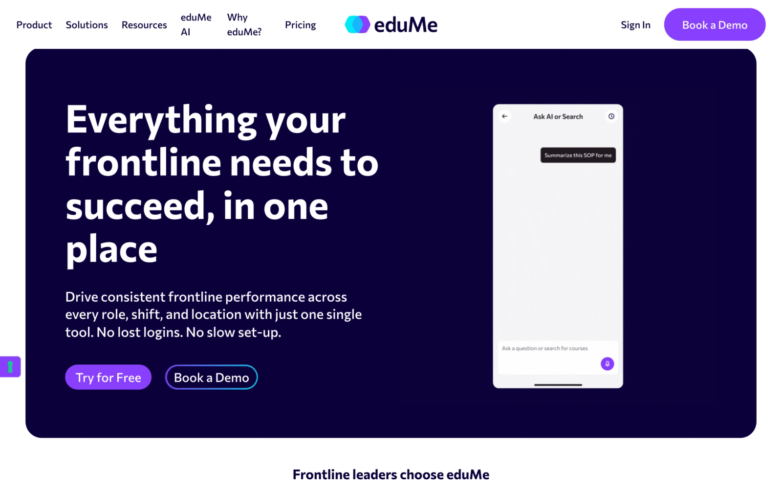 eduMe homepage hero section