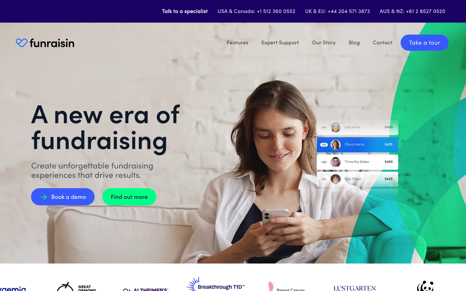 Funraisin homepage hero section