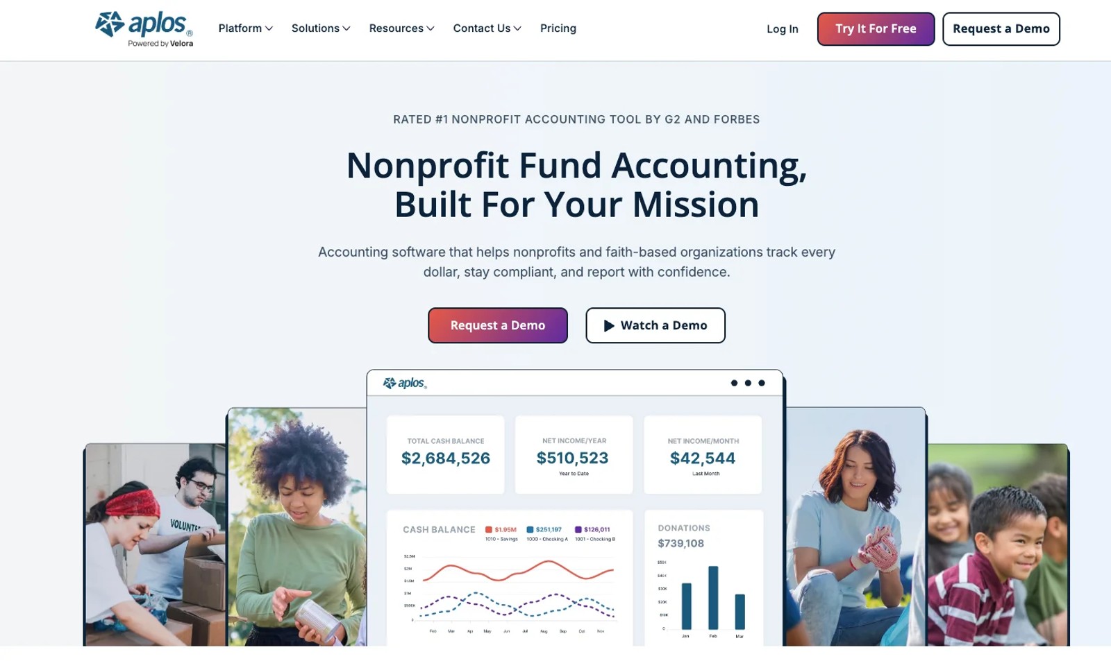 Aplos nonprofit accounting software dashboard