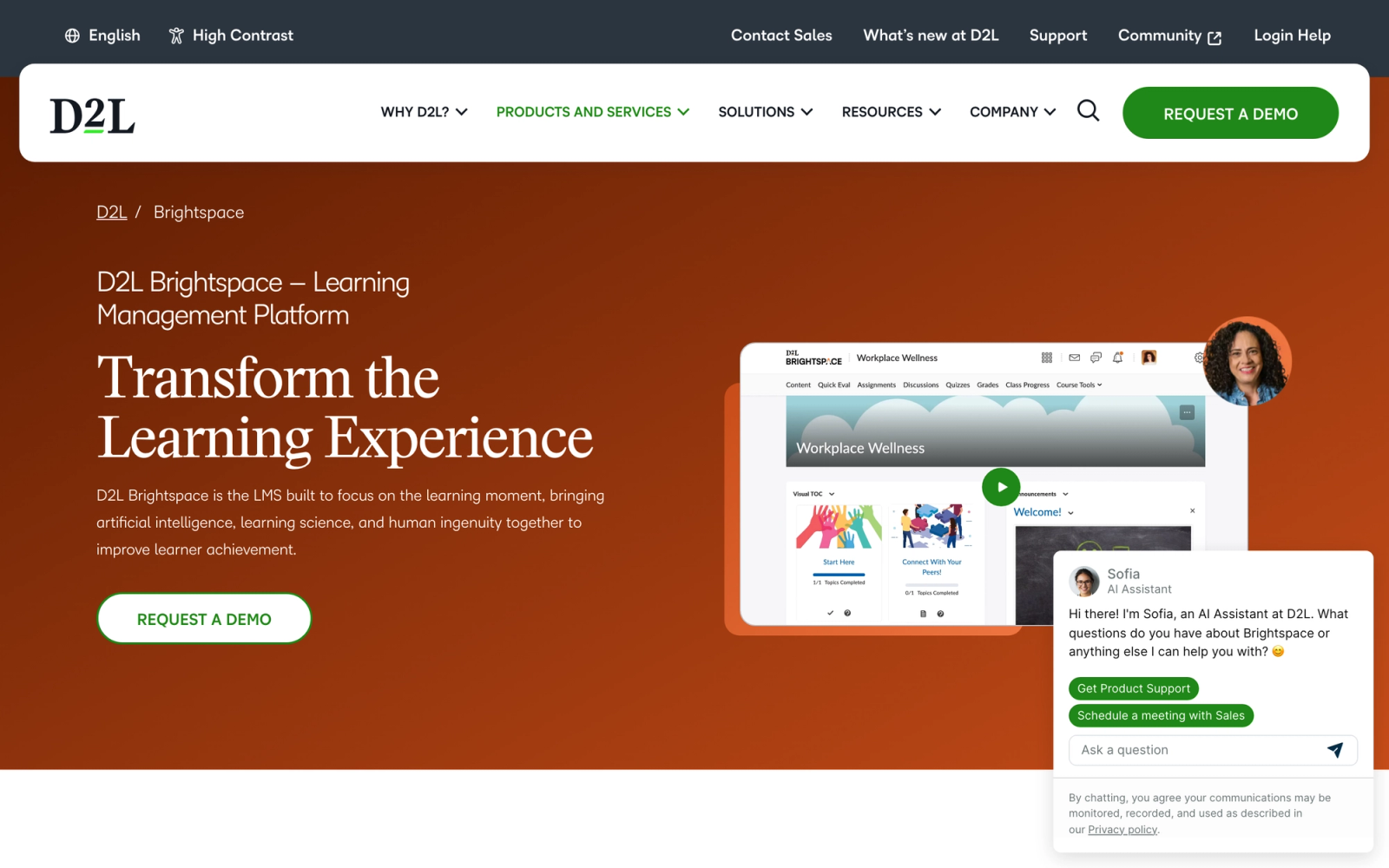 Brightspace D2L homepage hero section