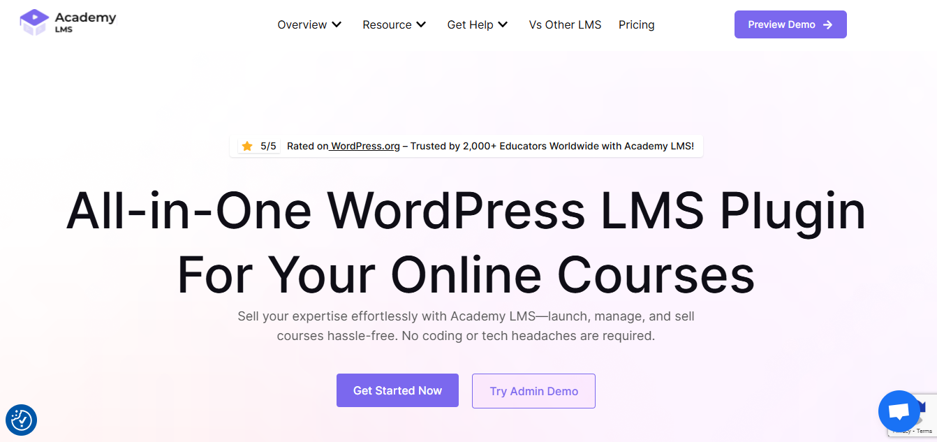 Acadeny LMS Wordpress Plugin Home page