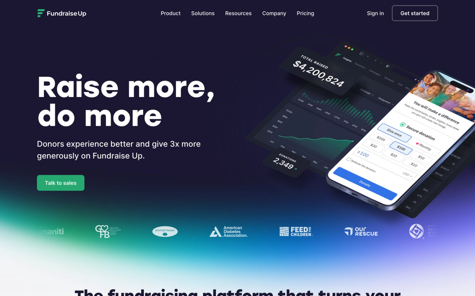 Fundraise Up homepage hero section