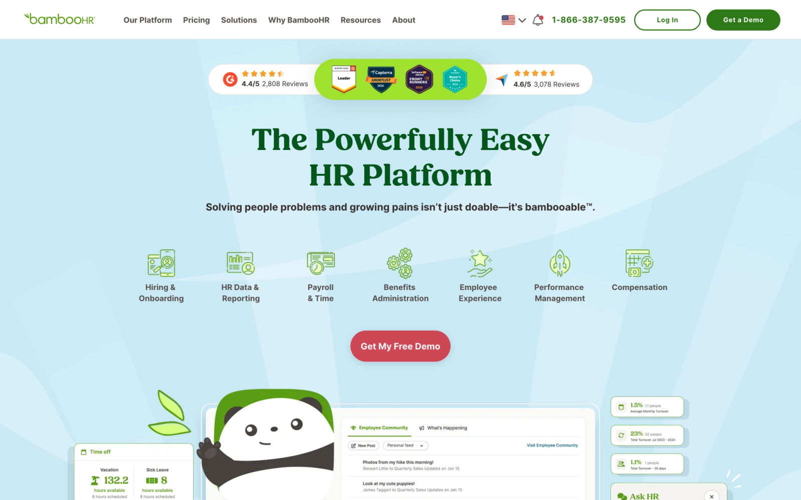 BambooHR homepage hero section