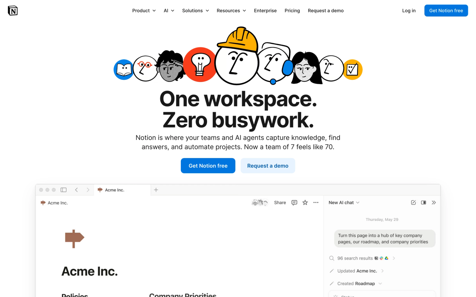 Notion homepage hero section