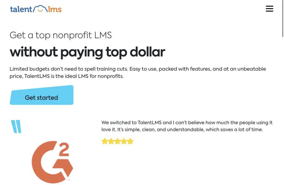 TalentLMS is an award-winning LMS that gives special discount to non-profits